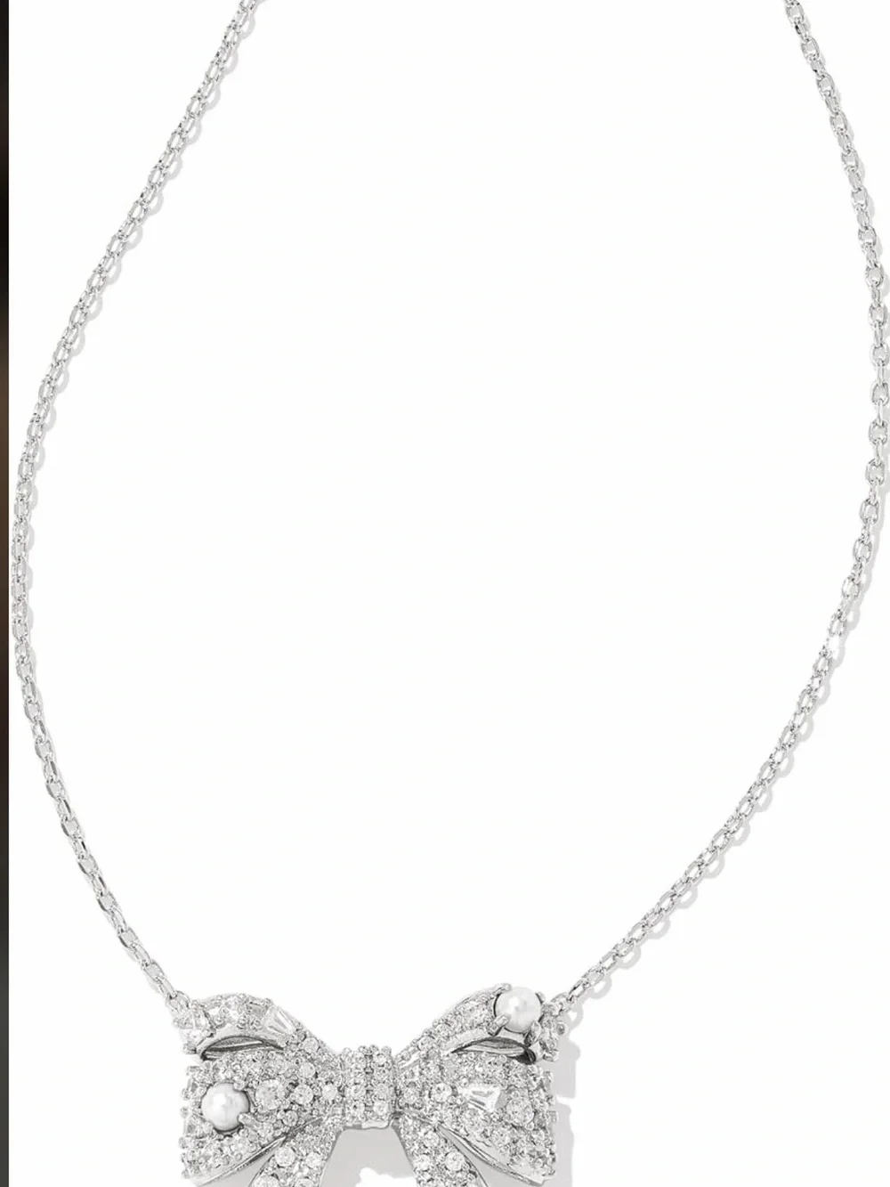 Kendra Scott Silver Crystal Bow Necklace with Pearl Accents